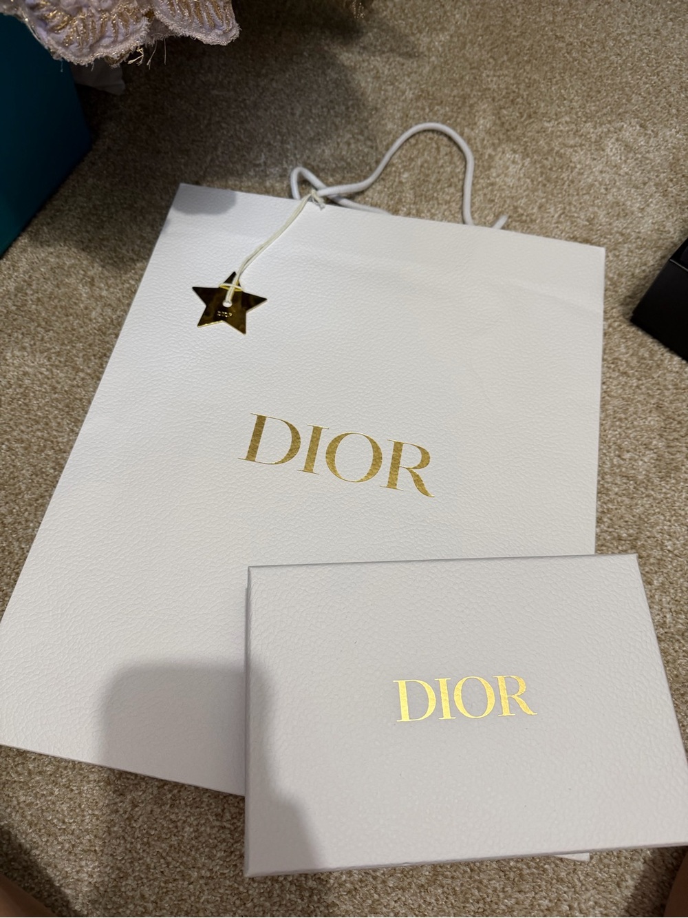Dior White Gift Bag and Box with Gold Logo